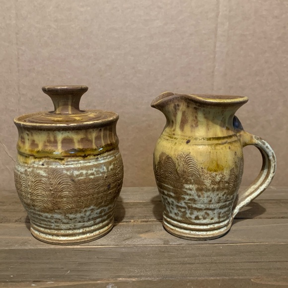 Signed Studio Art Pottery Stoneware Creamer Pitcher Sugar Bowl By Spring RI - Picture 2 of 14